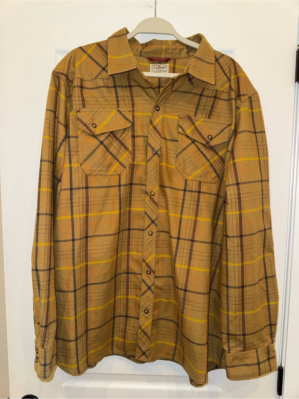 L.L. Bean Yellow and Brown Plaid Flannel Shirt